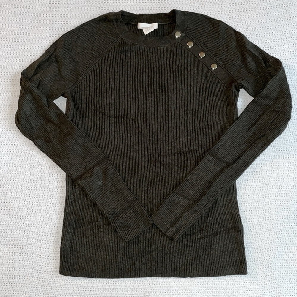 H & M Dark Forest Green Ribbed Sweater Size S